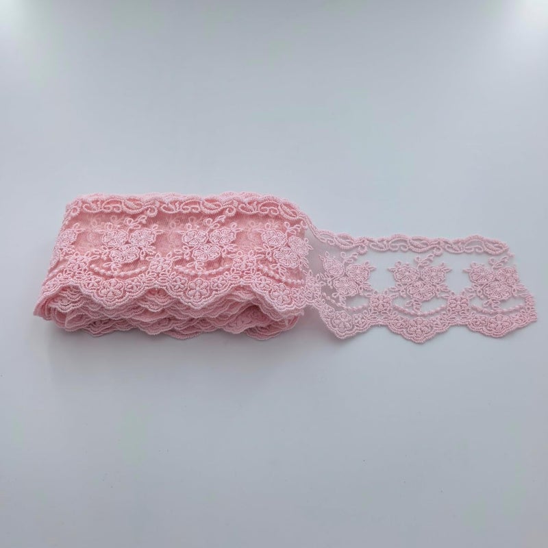 Sourcemall Lace Trim Ribbon, Delicate Crown Ribbon for Crafts Sewing and Bridal Wedding Dress Applique Decorations, 3.3inch Width 5 Yards/Lot (Pink) - Image 4